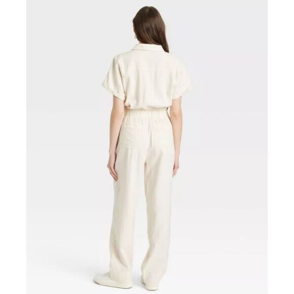 Off White Sz 6 Casual or Dress Linen Blend Jumpsuit Boilersuit UNIVERSAL THREAD - Picture 2 of 5